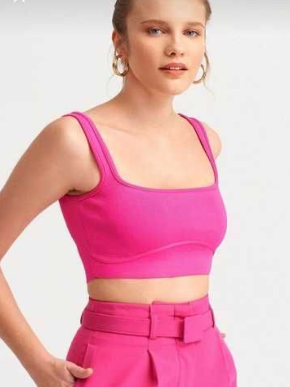 Zara Bright Pink Square-Neck Crop Top